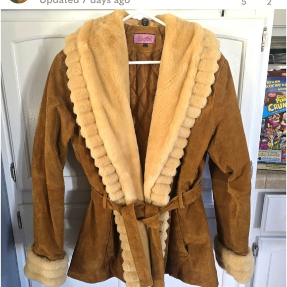 Women’s suede and shearling coat, size large - Picture 2 of 6
